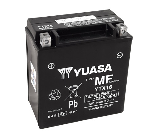 Batterie YUASA W/C sans entretien activée usine - YTX16 FA - 1103942