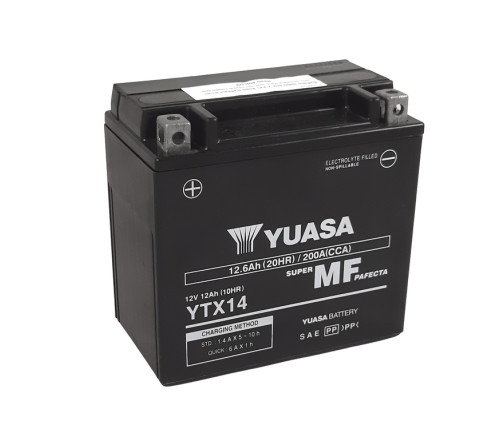 Batterie YUASA W/C sans entretien activée usine - YTX14 FA - 1103941