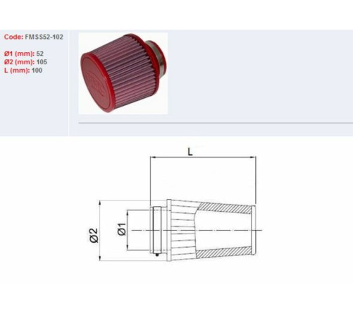 Filtre à air BMC conique Ø52mm - SS52-102 - 1098218