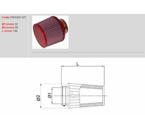 Filtre à air BMC conique Ø52mm - FMSS52-127 - 1097775