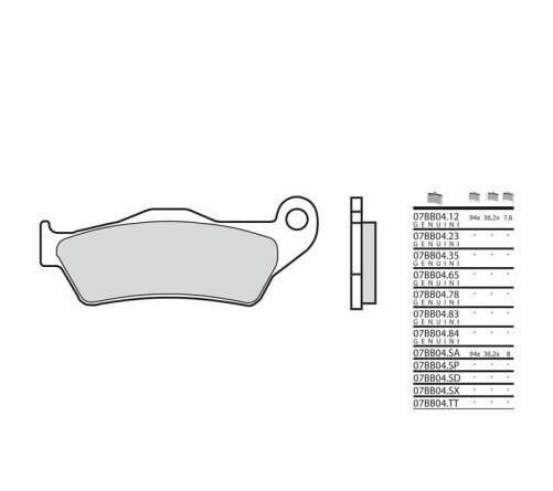 Plaquettes de frein BREMBO route métal fritté - 07BB04SP - 1035799