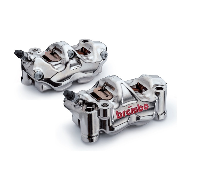 Paire étriers BREMBO UPGRADE GP4RX (usinés CNC nickelé) - 108mm (avec plaquettes)