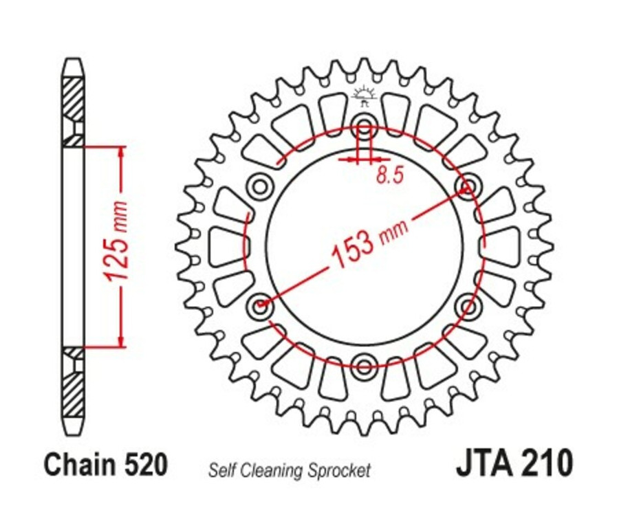 Couronne JT SPROCKETS aluminium ultra-light anti-boue 210 - 520