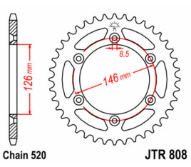 Couronne JT SPROCKETS acier standard 808 - 520 - 1075120001