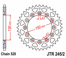 Couronne JT SPROCKETS acier standard 245/2 - 520 - 1075002001