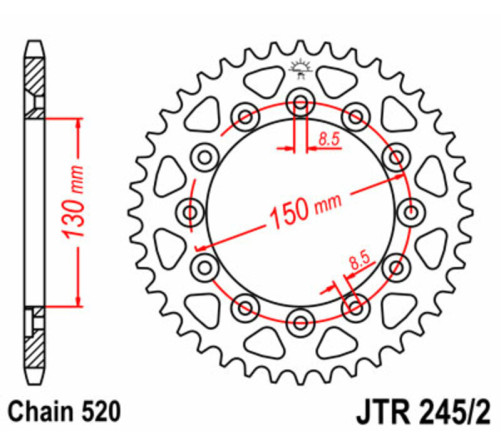 Couronne JT SPROCKETS acier standard 245/2 - 520 - 1075002001