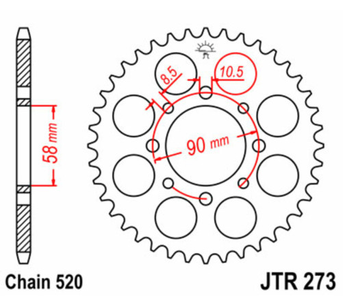 Couronne JT SPROCKETS acier standard 273 - 520 - 1075022004