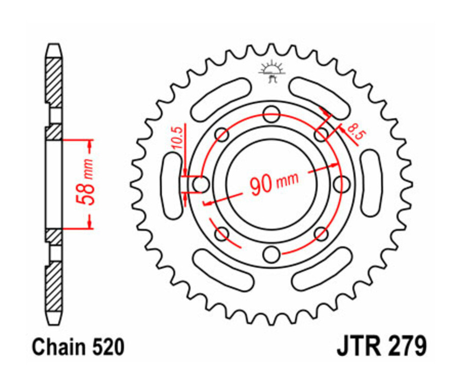 Couronne JT SPROCKETS acier standard 279 - 520