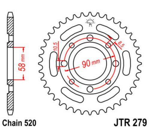 Couronne JT SPROCKETS acier standard 279 - 520 - 1075025005