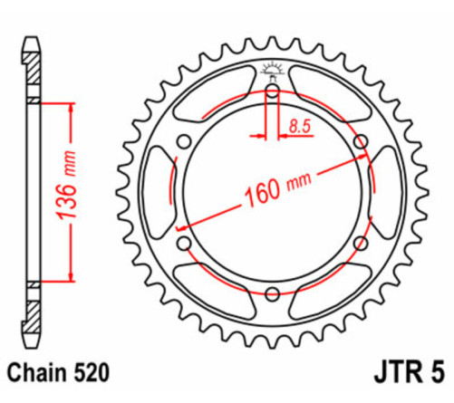 Couronne JT SPROCKETS acier standard 5 - 520 - 1075516008