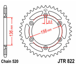 Couronne JT SPROCKETS acier standard 822 - 520 - 1075134007