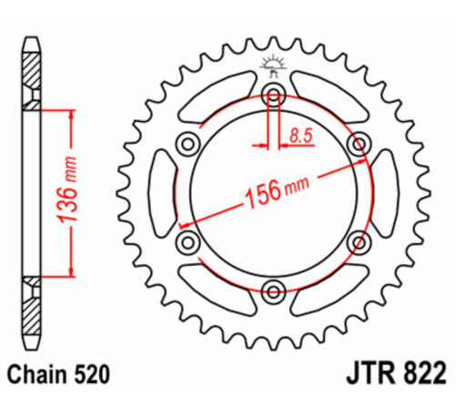 Couronne JT SPROCKETS acier standard 822 - 520 - 1075134001