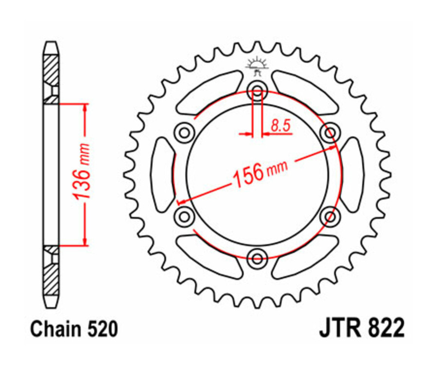 Couronne JT SPROCKETS acier standard 822 - 520