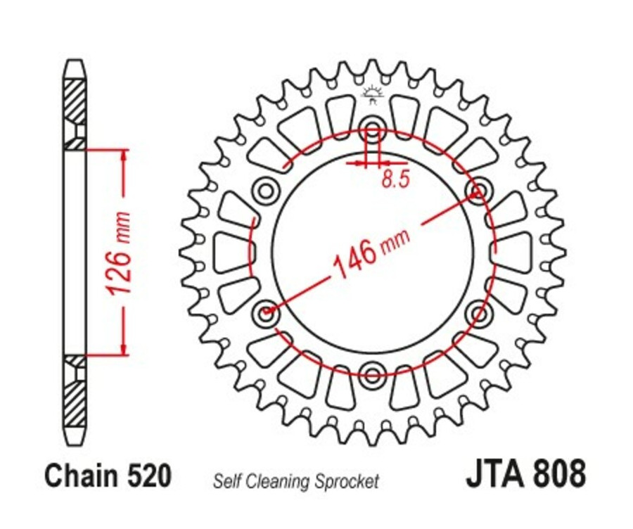 Couronne JT SPROCKETS aluminium ultra-light anti-boue 808 - 520