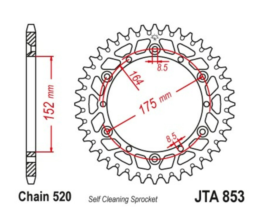 Couronne JT SPROCKETS aluminium ultra-light anti-boue 853 - 520