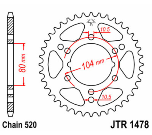 Couronne JT SPROCKETS acier standard 1478 - 520 - 1074926003