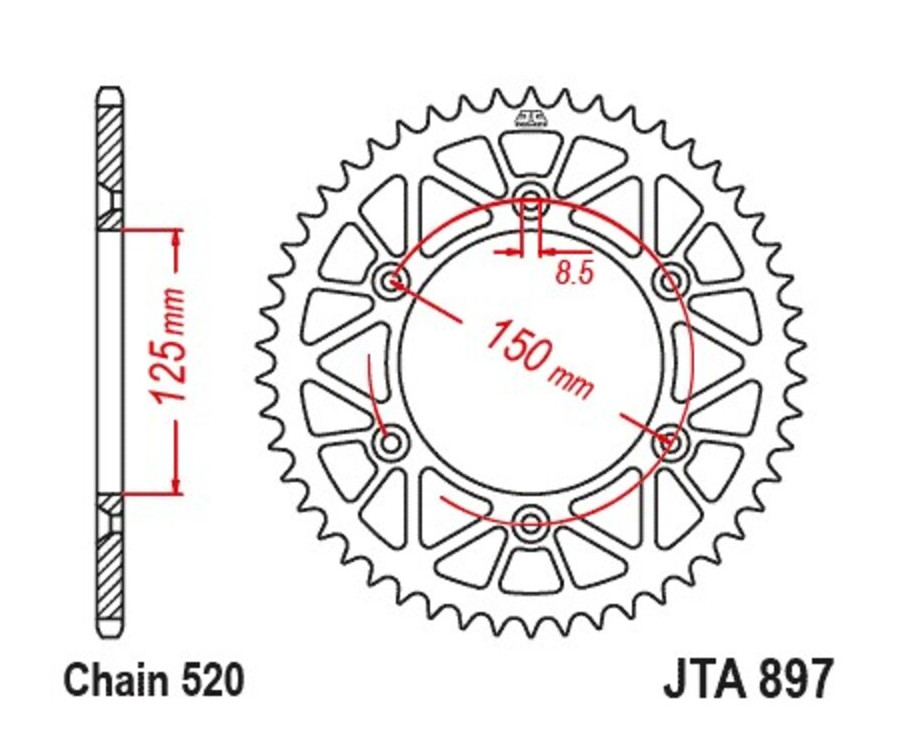 Couronne JT SPROCKETS Racelite aluminium noir 897 - 520