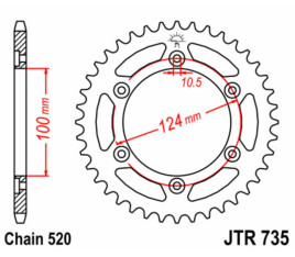 Couronne JT SPROCKETS acier standard 735 - 520 - 1075100004