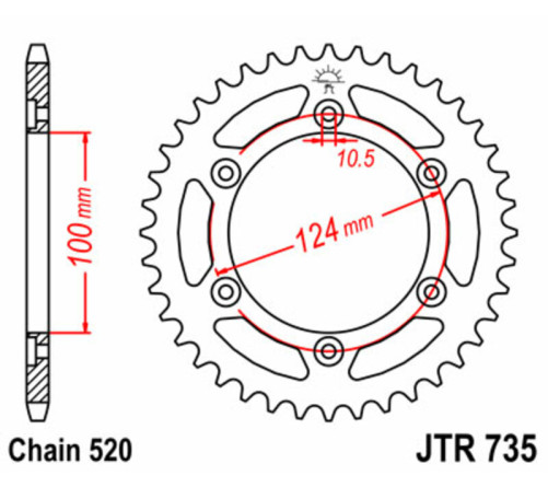 Couronne JT SPROCKETS acier standard 735 - 520 - 1075100004