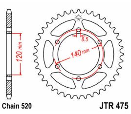 Couronne JT SPROCKETS acier standard 475 - 520 - 1075054001