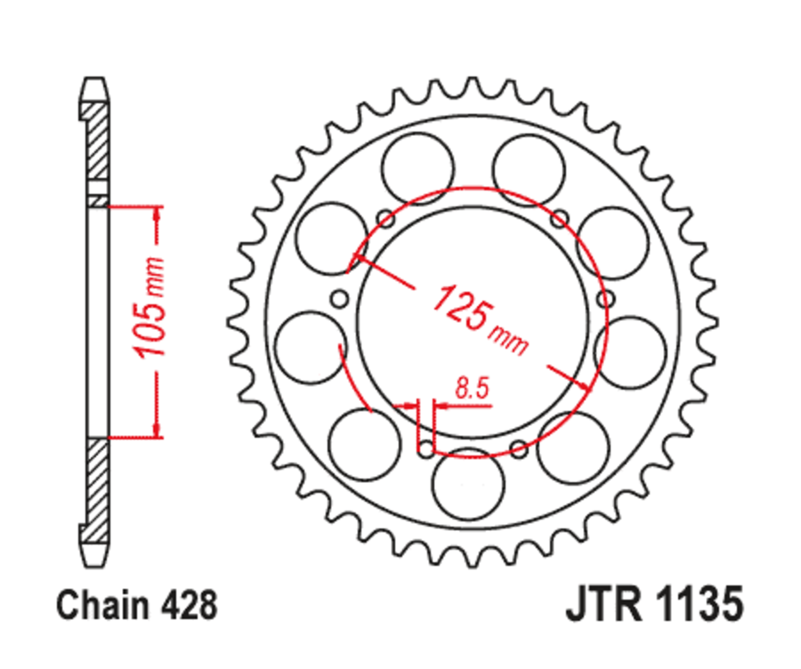 Couronne JT SPROCKETS acier standard 1135 - 428