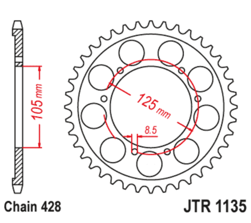 Couronne JT SPROCKETS acier standard 1135 - 428 - 1126650001