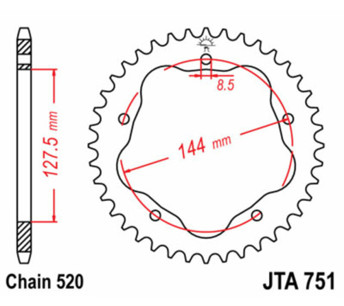 Couronne JT SPROCKETS acier standard 751 - 520 - 1075105003