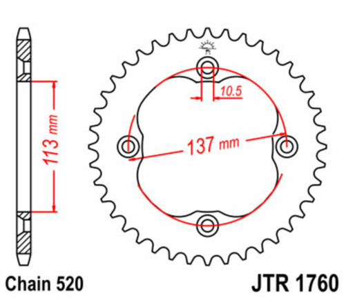 Couronne JT SPROCKETS acier standard 1760 - 520 - 1074936001