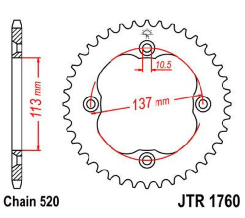 Couronne JT SPROCKETS acier standard 1760 - 520 - 1074936004