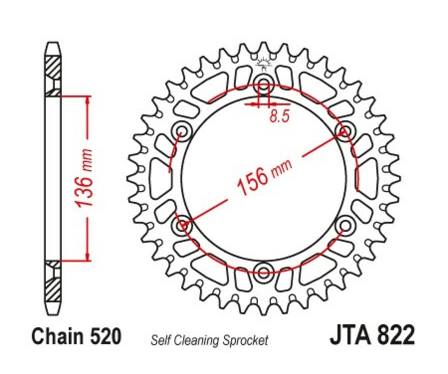 Couronne JT SPROCKETS aluminium ultra-light anti-boue 822 - 520