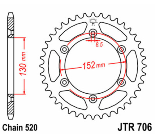 Couronne JT SPROCKETS acier standard 706 - 520 - 1075094002