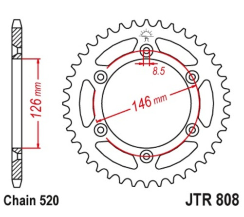 Couronne JT SPROCKETS acier anti-boue 808 - 520 - 1075485004