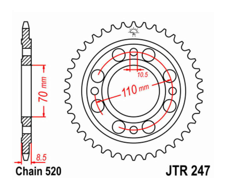 Couronne JT SPROCKETS acier standard 247 - 520