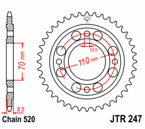 Couronne JT SPROCKETS acier standard 247 - 520 - 1075006002