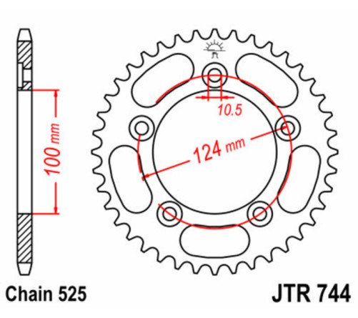 Couronne JT SPROCKETS acier standard 744 - 525 - 1075101003