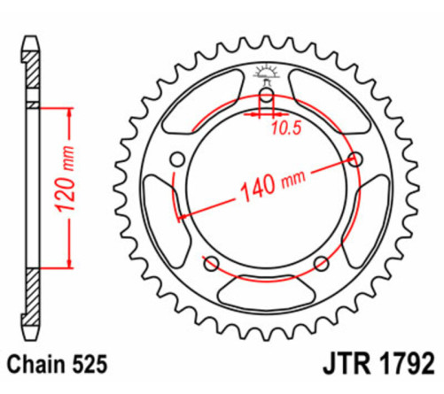 Couronne JT SPROCKETS acier standard 1792 - 525 - 1075505004