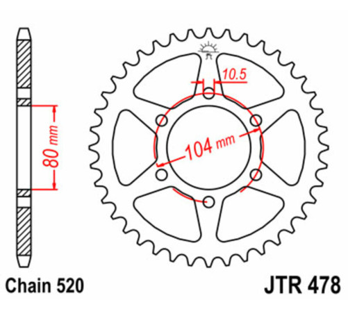 Couronne JT SPROCKETS acier standard 478 - 520 - 1075511005