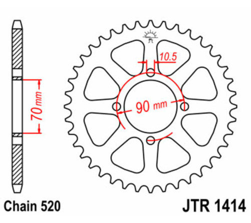 Couronne JT SPROCKETS acier standard 1414 - 520 - 1074919001