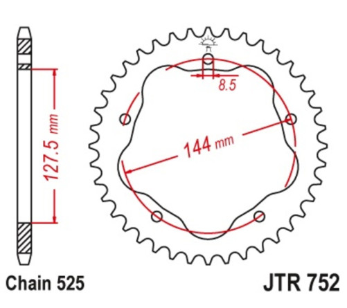 Couronne JT SPROCKETS aluminium 752 - 525 - 1075106001