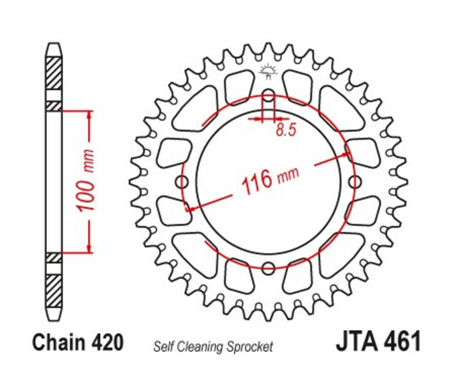 Couronne JT SPROCKETS aluminium ultra-light anti-boue 461 - 420