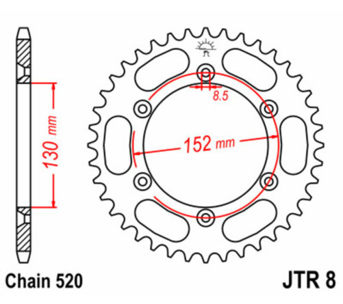 Couronne JT SPROCKETS acier standard 8 - 520 - 1075113001