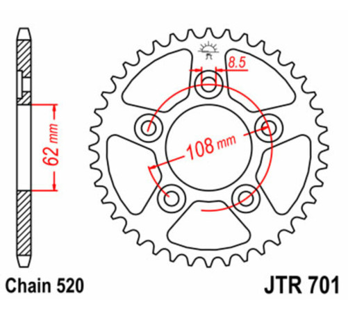 Couronne JT SPROCKETS acier standard 701 - 520 - 1075090003