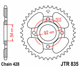 Couronne JT SPROCKETS acier standard 835 - 428 - 1075148006