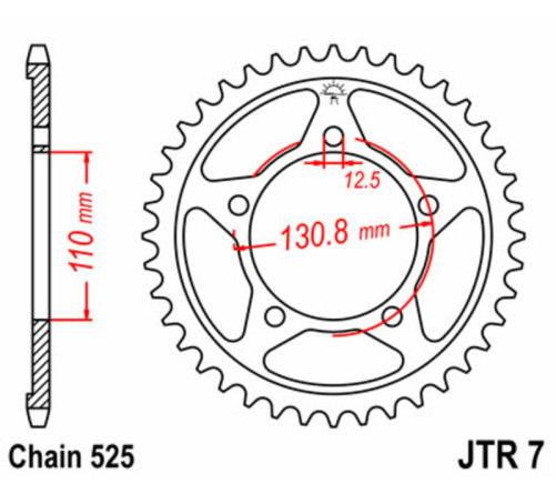 Couronne JT SPROCKETS acier standard 7 - 525 - 1075518002