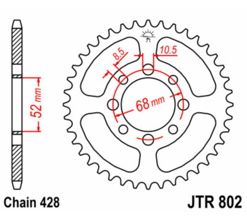 Couronne JT SPROCKETS acier standard 802 - 428 - 1075116001