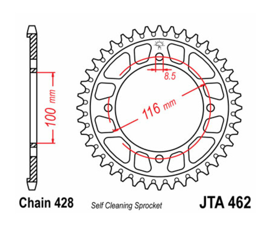 Couronne JT SPROCKETS aluminium noir Ultra-Light anti-boue 462 - 428