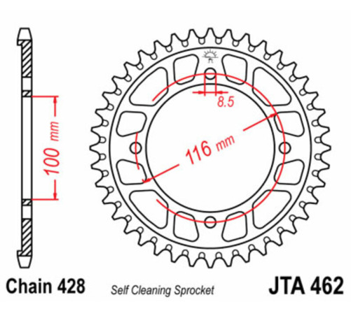 Couronne JT SPROCKETS aluminium noir Ultra-Light anti-boue 462 - 428 - 1113640001