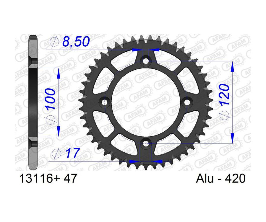 Couronne AFAM aluminium Ultra-Light anodisé dur 13116 - 420