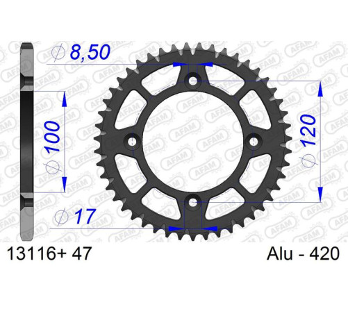 Couronne AFAM aluminium Ultra-Light anodisé dur 13116 - 420 - 1074465001