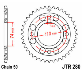 Couronne JT SPROCKETS acier standard 280 - 530 - 1075028001